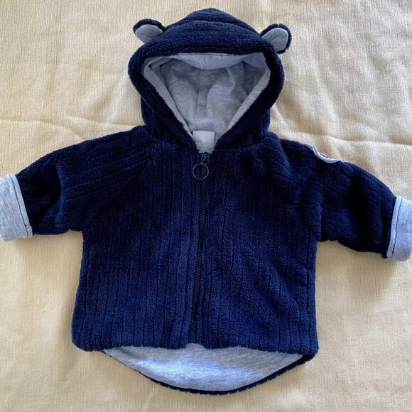 3Pommes Other - 3 Pommes Navy/Grey Hooded Zip Front Velour Jacket